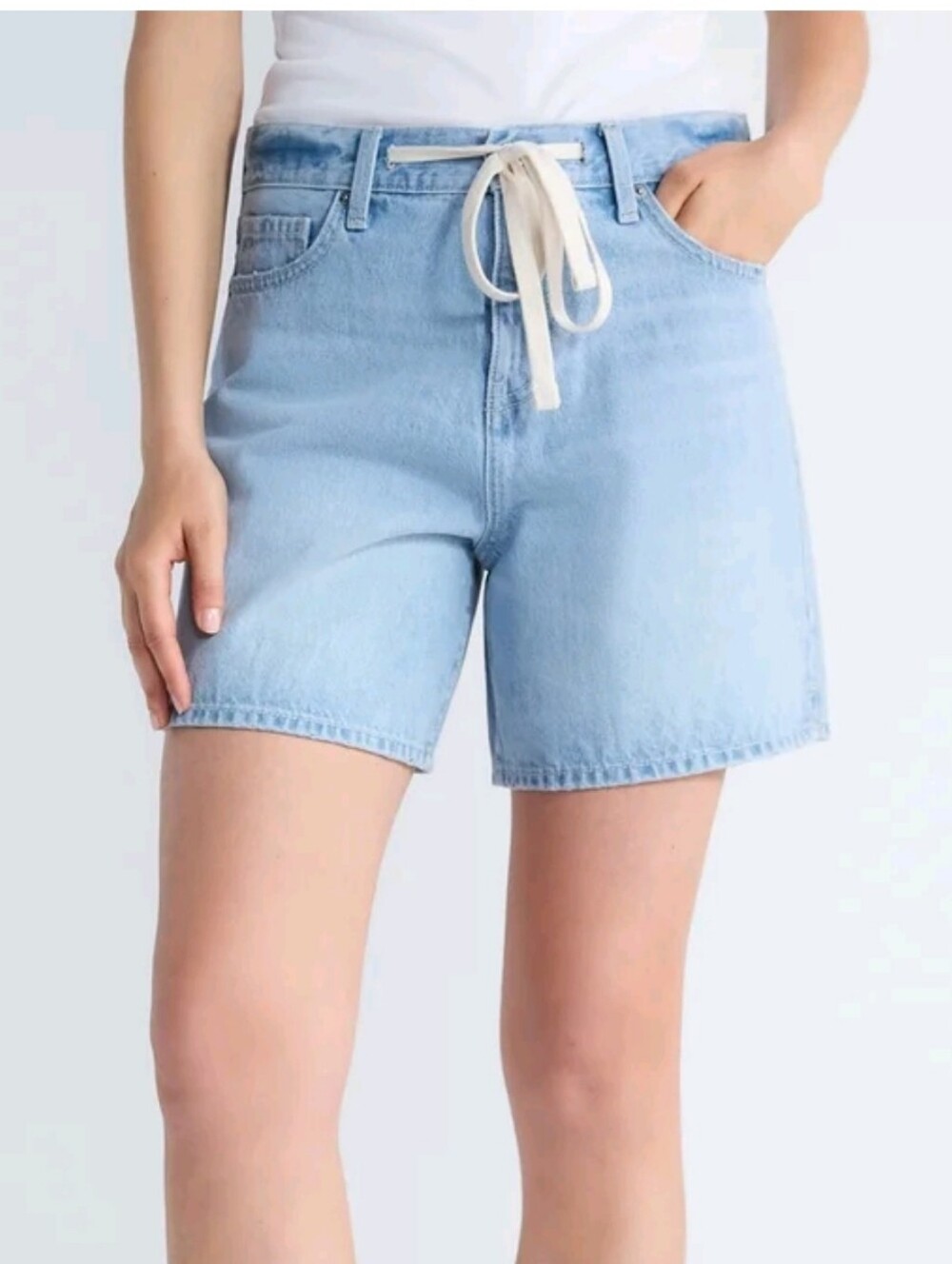 Free Assembly Women's Denim Shorts with Twill Tie, 6" Inseam